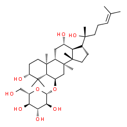 ChemSpider 2D Image | (3alpha,5beta,6beta,8alpha,9beta,10alpha,12alpha,13alpha,14beta,17alpha,20R)-3,12,20-Trihydroxydammar-24-en-6-yl beta-L-glucopyranoside | C36H62O9