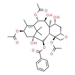 ChemSpider 2D Image | (1beta,2beta,3beta,4alpha,5alpha,7alpha,8alpha,9beta,10alpha,13beta)-4,10,13-Triacetoxy-1,7,9-trihydroxy-5,20-epoxytax-11-en-2-yl benzoate | C33H42O12