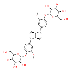 ChemSpider 2D Image | 4-{(1R,3aS,4R,6aS)-4-[4-(beta-L-Glucopyranosyloxy)-3-methoxyphenyl]tetrahydro-1H,3H-furo[3,4-c]furan-1-yl}-2-methoxyphenyl beta-L-glucopyranoside | C32H42O16