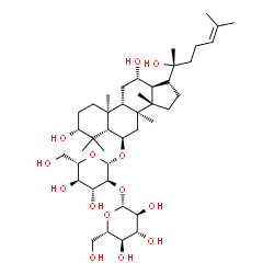 ChemSpider 2D Image | (3alpha,5beta,6beta,8alpha,9beta,10alpha,12alpha,13alpha,14beta,17alpha,20R)-3,12,20-Trihydroxydammar-24-en-6-yl 2-O-beta-L-glucopyranosyl-beta-L-glucopyranoside | C42H72O14