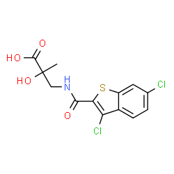 ChemSpider 2D Image | 3-{[(3,6-Dichloro-1-benzothiophen-2-yl)carbonyl]amino}-2-hydroxy-2-methylpropanoic acid | C13H11Cl2NO4S