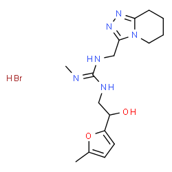 ChemSpider 2D Image | 1-[2-Hydroxy-2-(5-methyl-2-furyl)ethyl]-2-methyl-3-(5,6,7,8-tetrahydro[1,2,4]triazolo[4,3-a]pyridin-3-ylmethyl)guanidine hydrobromide (1:1) | C16H25BrN6O2