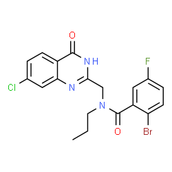 ChemSpider 2D Image | 2-Bromo-N-[(7-chloro-4-oxo-3,4-dihydro-2-quinazolinyl)methyl]-5-fluoro-N-propylbenzamide | C19H16BrClFN3O2