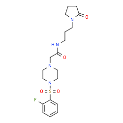 ChemSpider 2D Image | 2-{4-[(2-Fluorophenyl)sulfonyl]-1-piperazinyl}-N-[3-(2-oxo-1-pyrrolidinyl)propyl]acetamide | C19H27FN4O4S