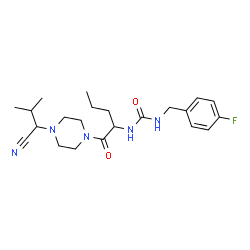 ChemSpider 2D Image | 1-{1-[4-(1-Cyano-2-methylpropyl)-1-piperazinyl]-1-oxo-2-pentanyl}-3-(4-fluorobenzyl)urea | C22H32FN5O2