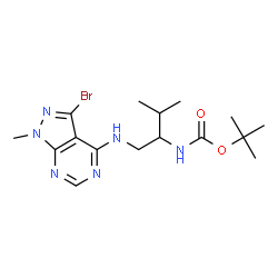 ChemSpider 2D Image | 2-Methyl-2-propanyl {1-[(3-bromo-1-methyl-1H-pyrazolo[3,4-d]pyrimidin-4-yl)amino]-3-methyl-2-butanyl}carbamate | C16H25BrN6O2