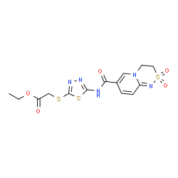 ChemSpider 2D Image | Ethyl [(5-{[(2,2-dioxido-3,4-dihydropyrido[2,1-c][1,2,4]thiadiazin-7-yl)carbonyl]amino}-1,3,4-thiadiazol-2-yl)sulfanyl]acetate | C14H15N5O5S3