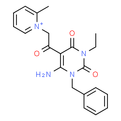 ChemSpider 2D Image | 1-[2-(6-Amino-1-benzyl-3-ethyl-2,4-dioxo-1,2,3,4-tetrahydro-5-pyrimidinyl)-2-oxoethyl]-2-methylpyridinium | C21H23N4O3