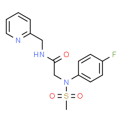 ChemSpider 2D Image | N~2~-(4-Fluorophenyl)-N~2~-(methylsulfonyl)-N-(2-pyridinylmethyl)glycinamide | C15H16FN3O3S