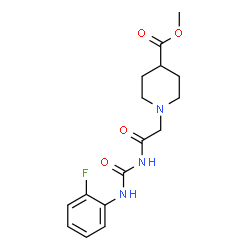 ChemSpider 2D Image | Methyl 1-(2-{[(2-fluorophenyl)carbamoyl]amino}-2-oxoethyl)-4-piperidinecarboxylate | C16H20FN3O4