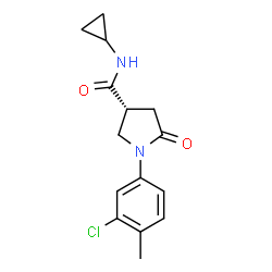 ChemSpider 2D Image | (3R)-1-(3-Chloro-4-methylphenyl)-N-cyclopropyl-5-oxo-3-pyrrolidinecarboxamide | C15H17ClN2O2