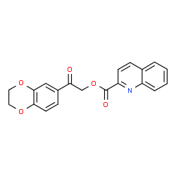 ChemSpider 2D Image | 2-(2,3-Dihydro-1,4-benzodioxin-6-yl)-2-oxoethyl 2-quinolinecarboxylate | C20H15NO5