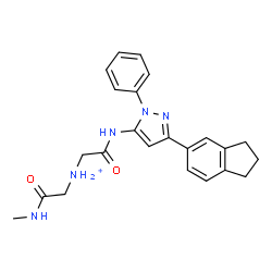 ChemSpider 2D Image | 2-{[3-(2,3-Dihydro-1H-inden-5-yl)-1-phenyl-1H-pyrazol-5-yl]amino}-N-[2-(methylamino)-2-oxoethyl]-2-oxoethanaminium | C23H26N5O2