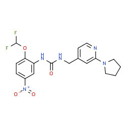 ChemSpider 2D Image | 1-[2-(Difluoromethoxy)-5-nitrophenyl]-3-{[2-(1-pyrrolidinyl)-4-pyridinyl]methyl}urea | C18H19F2N5O4