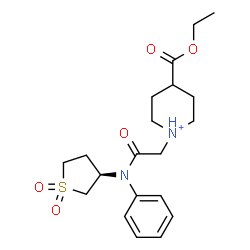 ChemSpider 2D Image | 1-(2-{[(3R)-1,1-Dioxidotetrahydro-3-thiophenyl](phenyl)amino}-2-oxoethyl)-4-(ethoxycarbonyl)piperidinium | C20H29N2O5S