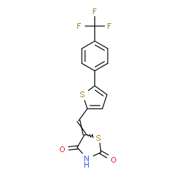 ChemSpider 2D Image | (5Z)-5-({5-[4-(Trifluoromethyl)phenyl]-2-thienyl}methylene)-1,3-thiazolidine-2,4-dione | C15H8F3NO2S2
