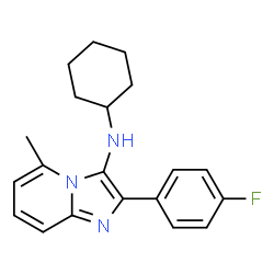 ChemSpider 2D Image | N-Cyclohexyl-2-(4-fluorophenyl)-5-methylimidazo[1,2-a]pyridin-3-amine | C20H22FN3