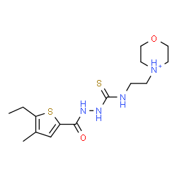 ChemSpider 2D Image | 4-{2-[({2-[(5-Ethyl-4-methyl-2-thienyl)carbonyl]hydrazino}carbonothioyl)amino]ethyl}morpholin-4-ium | C15H25N4O2S2