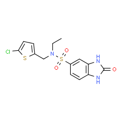 ChemSpider 2D Image | N-[(5-Chloro-2-thienyl)methyl]-N-ethyl-2-oxo-2,3-dihydro-1H-benzimidazole-5-sulfonamide | C14H14ClN3O3S2
