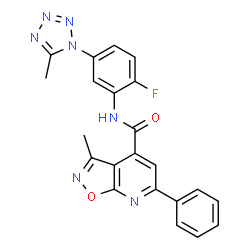 ChemSpider 2D Image | N-[2-Fluoro-5-(5-methyl-1H-tetrazol-1-yl)phenyl]-3-methyl-6-phenyl[1,2]oxazolo[5,4-b]pyridine-4-carboxamide | C22H16FN7O2