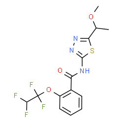 ChemSpider 2D Image | N-[5-(1-Methoxyethyl)-1,3,4-thiadiazol-2-yl]-2-(1,1,2,2-tetrafluoroethoxy)benzamide | C14H13F4N3O3S
