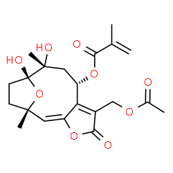 ChemSpider 2D Image | (1S,2E,8S,10R,11R)-6-(Acetoxymethyl)-10,11-dihydroxy-1,10-dimethyl-5-oxo-4,14-dioxatricyclo[9.2.1.0~3,7~]tetradeca-2,6-dien-8-yl methacrylate | C21H26O9