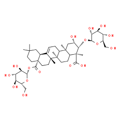 ChemSpider 2D Image | 1-O-[(2beta,3beta,5xi,9xi)-3-(beta-D-Glucopyranosyloxy)-2,24-dihydroxy-24,28-dioxoolean-12-en-28-yl]-beta-D-glucopyranose | C42H66O16
