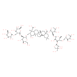 ChemSpider 2D Image | beta-D-Xylopyranosyl-(1->4)-6-deoxy-3-O-[(2S,3R,4R)-3,4-dihydroxy-4-(hydroxymethyl)tetrahydro-2-furanyl]-alpha-L-mannopyranosyl-(1->2)-1-O-[(2beta,3beta,5xi,9xi)-3-{[beta-D-glucopyranosyl-(1->2)-beta-
D-glucopyranosyl-(1->2)-beta-D-glucopyranosyl]oxy}-2,24-dihydroxy-24,28-dioxoolean-12-en-28-yl]-alpha-L-arabinopyranose | C69H110O37