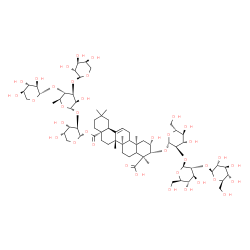 ChemSpider 2D Image | alpha-L-Arabinopyranosyl-(1->3)-[beta-D-xylopyranosyl-(1->4)]-6-deoxy-alpha-L-mannopyranosyl-(1->2)-1-O-[(2beta,3beta,5xi,9xi)-3-{[beta-D-glucopyranosyl-(1->2)-beta-D-glucopyranosyl-(1->2)-beta-D-gluc
opyranosyl]oxy}-2,24-dihydroxy-24,28-dioxoolean-12-en-28-yl]-alpha-L-arabinopyranose | C69H110O37