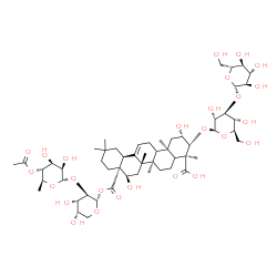 ChemSpider 2D Image | 2-O-(4-O-Acetyl-6-deoxy-alpha-L-mannopyranosyl)-1-O-[(2beta,3beta,5xi,9xi,16alpha)-3-{[3-O-(beta-D-glucopyranosyl)-beta-D-glucopyranosyl]oxy}-2,16,24-trihydroxy-24,28-dioxoolean-12-en-28-yl]-alpha-L-a
rabinopyranose | C55H86O26