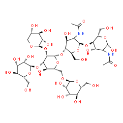 ChemSpider 2D Image | alpha-D-Mannopyranosyl-(1->3)-[alpha-D-mannopyranosyl-(1->6)]-[beta-L-xylopyranosyl-(1->2)]-beta-D-mannopyranosyl-(1->4)-(2xi)-2-acetamido-2-deoxy-beta-L-arabino-hexopyranosyl-(1->4)-(2xi)-2-acetamido
-2-deoxy-beta-L-arabino-hexopyranose | C39H66N2O30