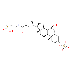 ChemSpider 2D Image | 2-{[(3alpha,5beta,7beta)-7-Hydroxy-24-oxo-3-(sulfooxy)cholan-24-yl]amino}ethanesulfonic acid | C26H45NO9S2