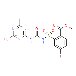 ChemSpider 2D Image | Methyl 2-{[(4-hydroxy-6-methyl-1,3,5-triazin-2-yl)carbamoyl]sulfamoyl}-4-iodobenzoate | C13H12IN5O6S
