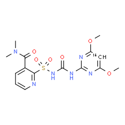 ChemSpider 2D Image | 2-({[4,6-Dimethoxy(5-~14~C)-2-pyrimidinyl]carbamoyl}sulfamoyl)-N,N-dimethylnicotinamide | C1414CH18N6O6S