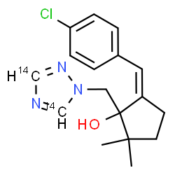 ChemSpider 2D Image | (5Z)-5-(4-Chlorobenzylidene)-2,2-dimethyl-1-[(~14~C_2_)-1H-1,2,4-triazol-1-ylmethyl]cyclopentanol | C1514C2H20ClN3O