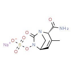ChemSpider 2D Image | Sodium ({[(2S,5R)-2-carbamoyl-3-methyl-7-oxo-1,6-diazabicyclo[3.2.1]oct-3-en-6-yl]oxy}sulfonyl)oxidanide | C8H10N3NaO6S