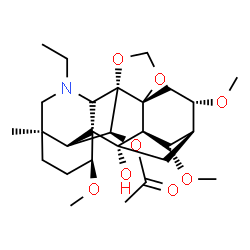 ChemSpider 2D Image | (1S,2S,3S,4S,5R,6S,8R,12S,13S,16R,19S,20R,21S)-14-Ethyl-2-hydroxy-4,6,19-trimethoxy-16-methyl-9,11-dioxa-14-azaheptacyclo[10.7.2.1~2,5~.0~1,13~.0~3,8~.0~8,12~.0~16,20~]docos-21-yl acetate | C27H41NO8
