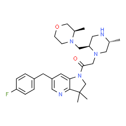 ChemSpider 2D Image | 1-[6-(4-Fluorobenzyl)-3,3-dimethyl-2,3-dihydro-1H-pyrrolo[3,2-b]pyridin-1-yl]-2-[(2R,5R)-5-methyl-2-{[(3R)-3-methyl-4-morpholinyl]methyl}-1-piperazinyl]ethanone | C29H40FN5O2