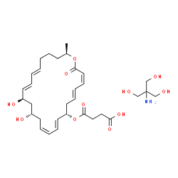 ChemSpider 2D Image | 4-{[(3Z,5E,8S,9E,11Z,14S,16R,17E,19E,24R)-14,16-Dihydroxy-24-methyl-2-oxooxacyclotetracosa-3,5,9,11,17,19-hexaen-8-yl]oxy}-4-oxobutanoic acid - 2-amino-2-(hydroxymethyl)-1,3-propanediol (1:1) | C32H49NO11