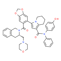 ChemSpider 2D Image | N-(4-Hydroxyphenyl)-3-(6-{[(3S)-3-(4-morpholinylmethyl)-3,4-dihydro-2(1H)-isoquinolinyl]carbonyl}-1,3-benzodioxol-5-yl)-N-phenyl-5,6,7,8-tetrahydro-1-indolizinecarboxamide | C43H42N4O6