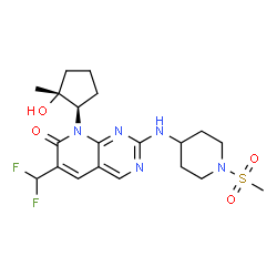 ChemSpider 2D Image | 6-(difluoromethyl)-8-[(1R,2R)-2-hydroxy-2-methylcyclopentyl]-2-[(1-methanesulfonylpiperidin-4-yl)amino]pyrido[2,3-d]pyrimidin-7-one | C20H27F2N5O4S