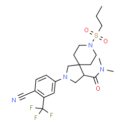 ChemSpider 2D Image | 2-[4-Cyano-3-(trifluoromethyl)phenyl]-N,N-dimethyl-8-(propylsulfonyl)-2,8-diazaspiro[4.5]decane-4-carboxamide | C22H29F3N4O3S