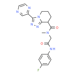 ChemSpider 2D Image | N-{2-[(4-Fluorophenyl)amino]-2-oxoethyl}-N-methyl-3-(2-pyrazinyl)-5,6,7,8-tetrahydro[1,2,4]triazolo[4,3-a]pyridine-8-carboxamide | C20H20FN7O2