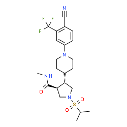 ChemSpider 2D Image | (3S,4S)-4-{1-[4-Cyano-3-(trifluoromethyl)phenyl]-4-piperidinyl}-1-(isopropylsulfonyl)-N-methyl-3-pyrrolidinecarboxamide | C22H29F3N4O3S