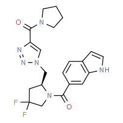 ChemSpider 2D Image | (1-{[(2S)-4,4-Difluoro-1-(1H-indol-6-ylcarbonyl)-2-pyrrolidinyl]methyl}-1H-1,2,3-triazol-4-yl)(1-pyrrolidinyl)methanone | C21H22F2N6O2