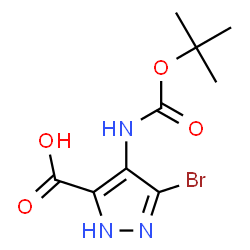 ChemSpider 2D Image | 3-Bromo-4-({[(2-methyl-2-propanyl)oxy]carbonyl}amino)-1H-pyrazole-5-carboxylic acid | C9H12BrN3O4