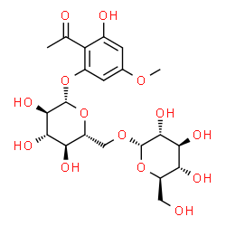 ChemSpider 2D Image | 2-Acetyl-3-hydroxy-5-methoxyphenyl 6-O-alpha-D-glucopyranosyl-beta-D-glucopyranoside | C21H30O14