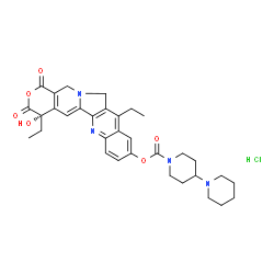 ChemSpider 2D Image | (4S)-4,11-Diethyl-4-hydroxy-1,3-dioxo-3,4,12,14-tetrahydro-1H-pyrano[3',4':6,7]indolizino[1,2-b]quinolin-9-yl 1,4'-bipiperidine-1'-carboxylate hydrochloride (1:1) | C33H39ClN4O6