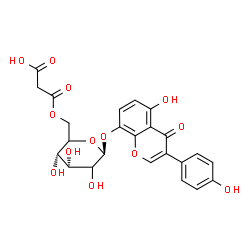 ChemSpider 2D Image | 5-Hydroxy-3-(4-hydroxyphenyl)-4-oxo-4H-chromen-8-yl 6-O-(carboxyacetyl)-beta-D-erythro-hexopyranoside | C24H22O13