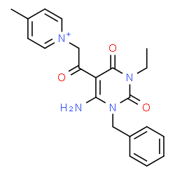 ChemSpider 2D Image | 1-[2-(6-Amino-1-benzyl-3-ethyl-2,4-dioxo-1,2,3,4-tetrahydro-5-pyrimidinyl)-2-oxoethyl]-4-methylpyridinium | C21H23N4O3